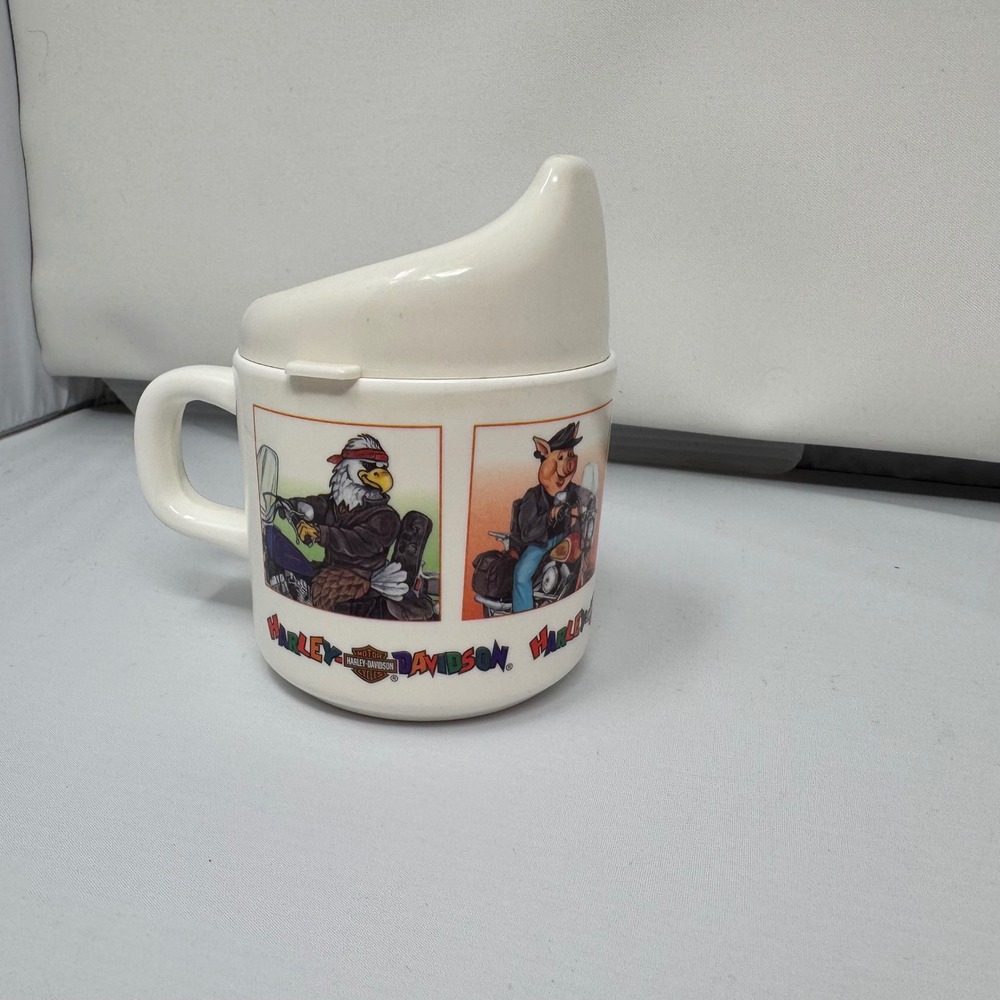 Vintage 90s Melamine Toddler Sippy Cup Motor Cycles Harley Davidson Rare Baby